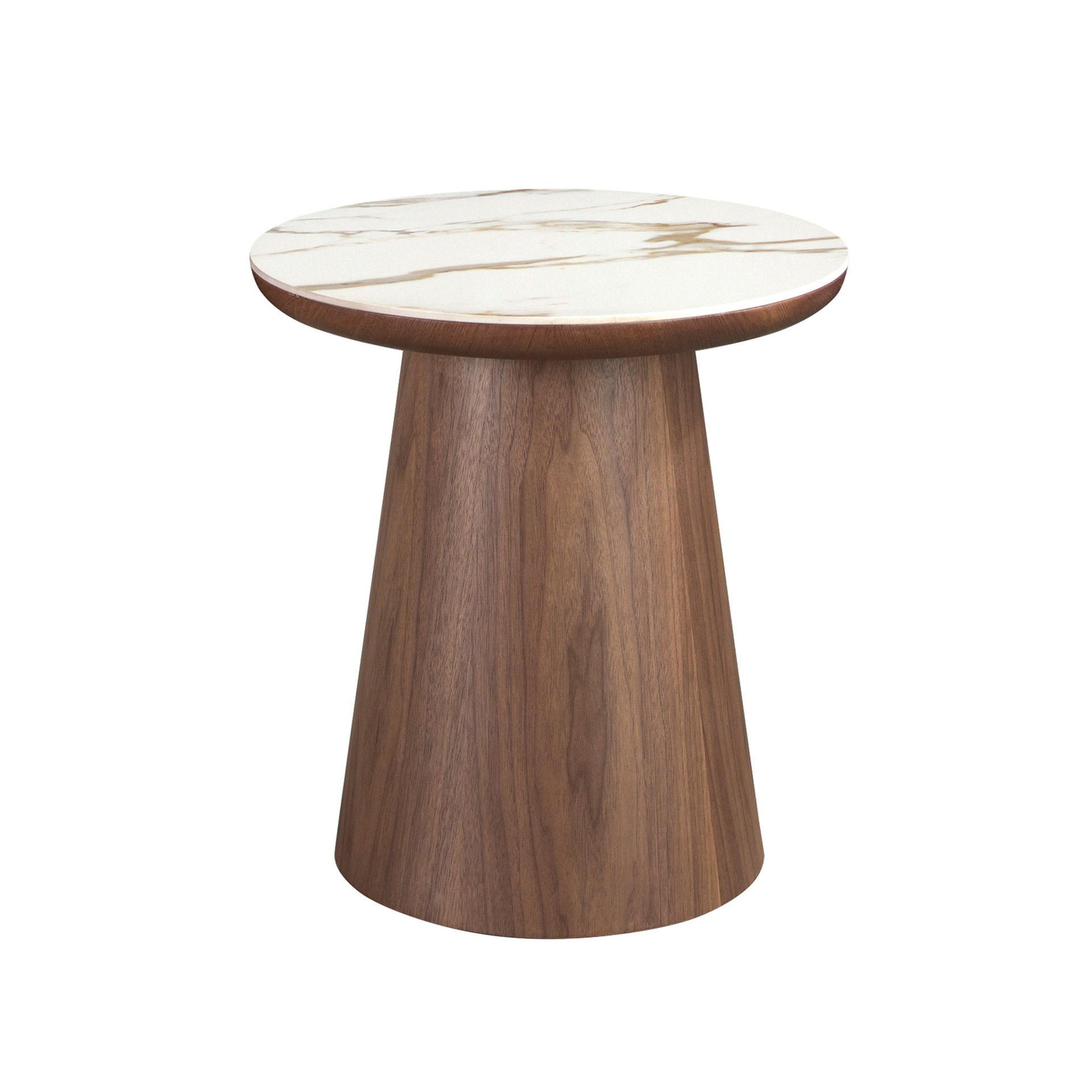 ECKTISCH Runder Ecktisch aus Porzellanmarmor und Nussbaum Ø49/50 cm - Hellbraun/Walnussfarben, Holz/Keramik (49/49/50cm) - ANGEL CERDA