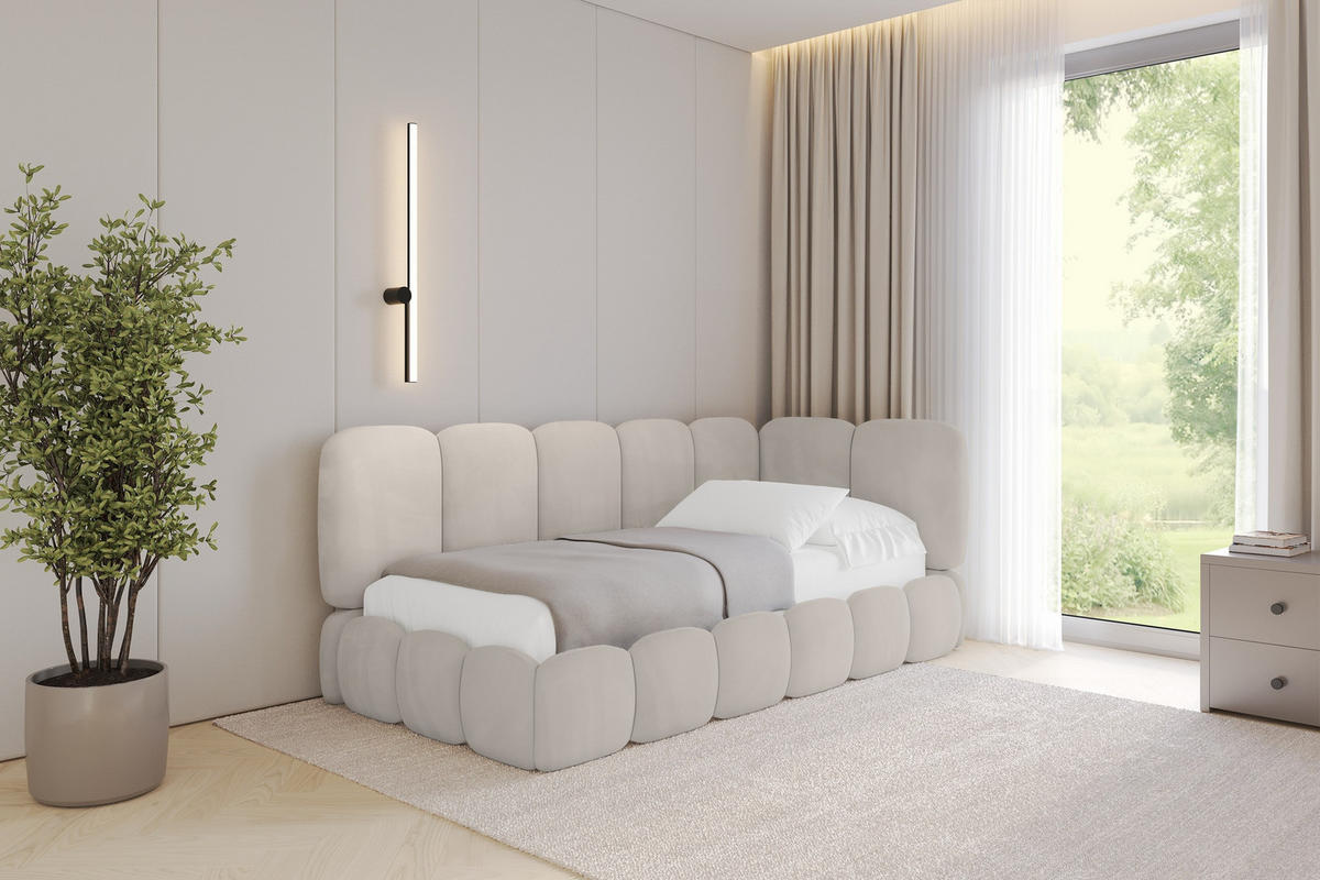 EINZELLBETT Jugendbett mit Bettkasten, Links - AVRY 100x200 Beige - Ecru/Beige, Holzwerkstoff/Textil (100/200cm) - ALTDECOR