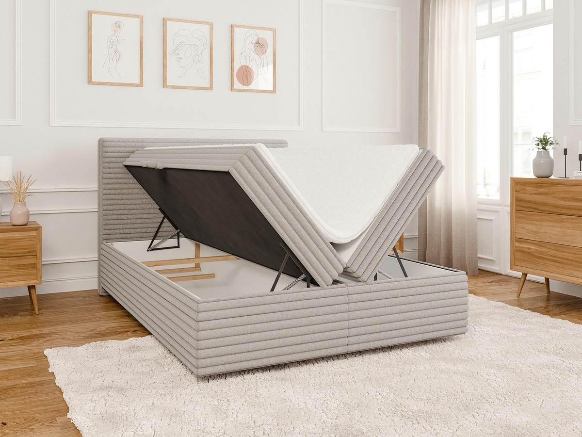 BOXBETT Roma 140/200 cm Hellgrau Plüschcord - Hellgrau/Schwarz, Holz/Kunststoff (140/200cm) - S-Style Möbel