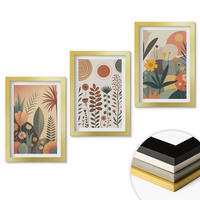WANDBILDER 3er Set - 20x30 cm Goldrahmen - Boho-Pflanzenmuster Natur - Goldfarben, Kunststoff (20/30cm) - ArtPrintCave