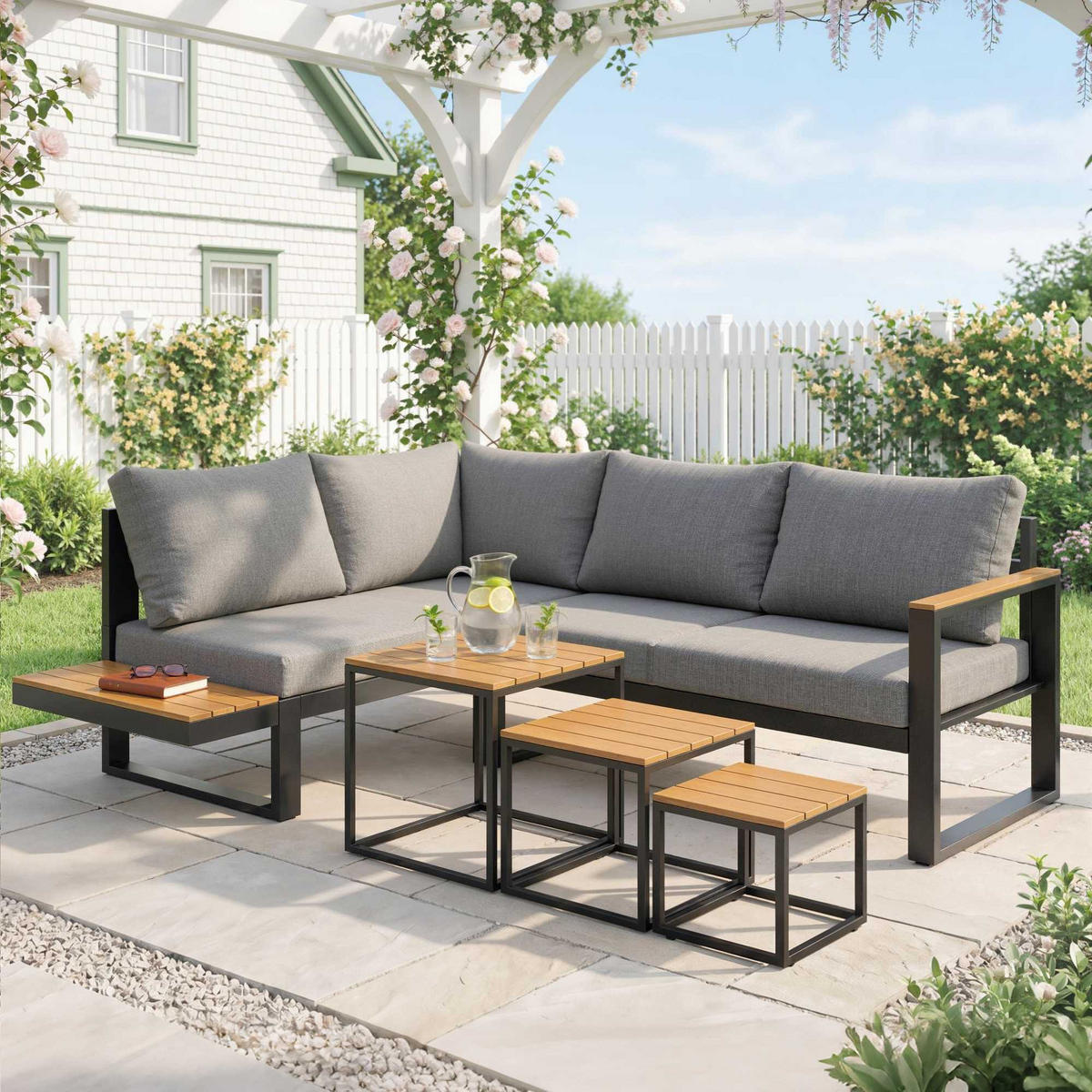 GARTENSET 5-teilig Dunkelgrau 148.0/61.0/71.5 cm - Dunkelgrau, Metall