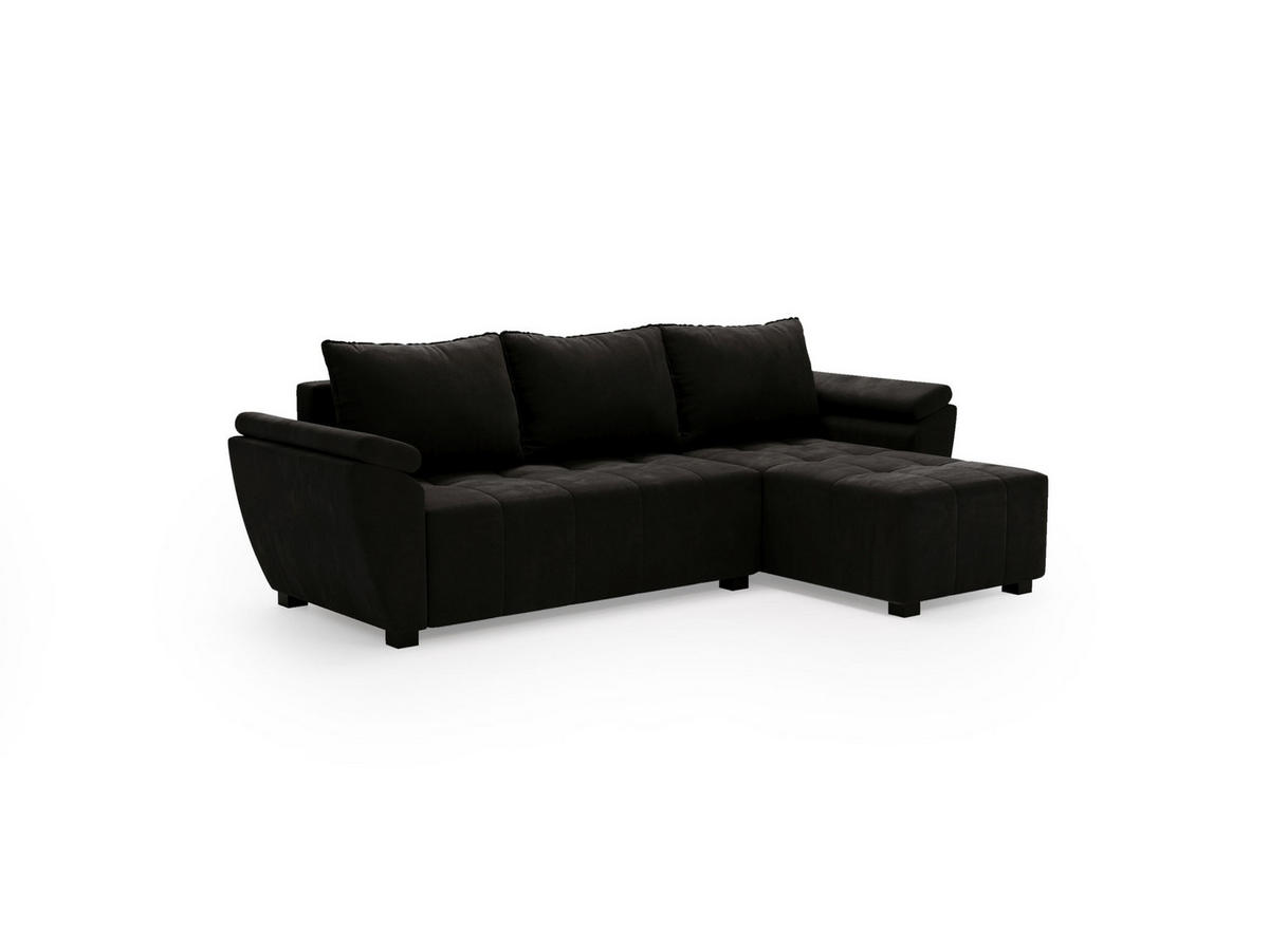 ECKSOFA ZEUS L Monolith 97 Rechts mit Schlaffunktion - Schwarz, Textil (251/140cm) - Bedante