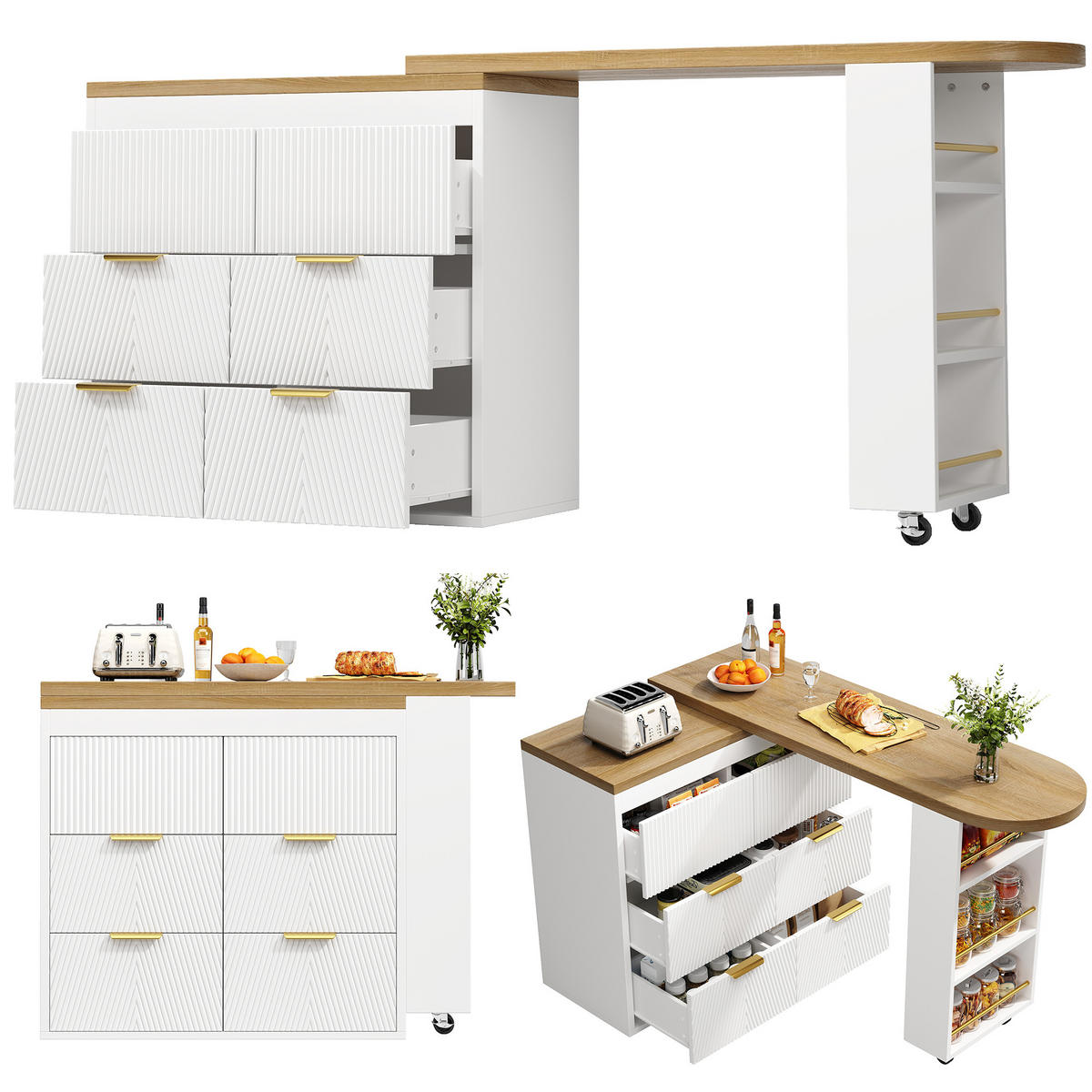 BARTISCH DE-38357 128/203 cm ausziehbar mit 6 Schubladen Holzfarbe - Weiß, Holzwerkstoff (40/128/90cm) - ComfortXL