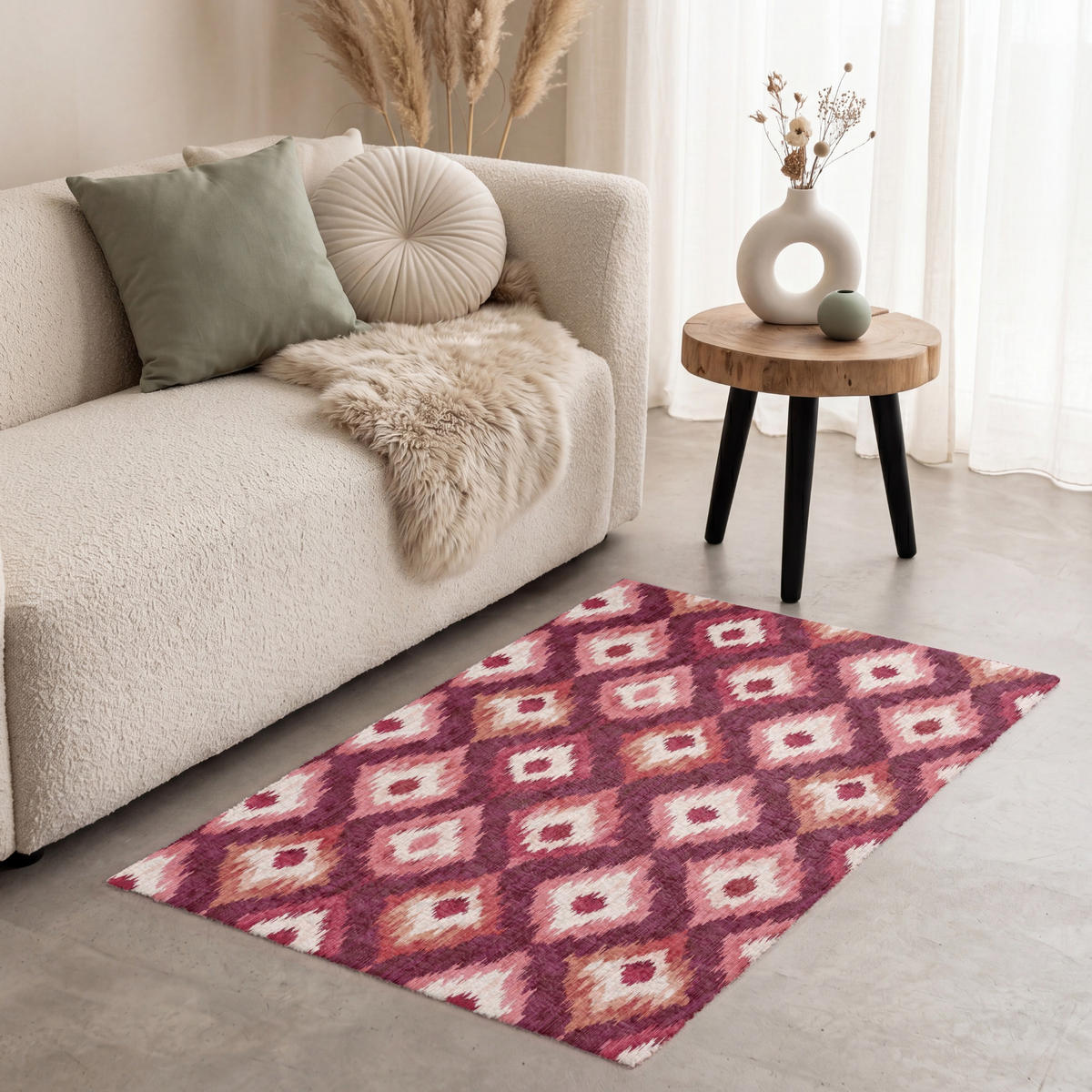 KOBERCE - Diamantové tvary - Ružová - Vzor - Textúra - 80x120 cm - bordová, textil/plast (80/0.4cm) - OnlyWow