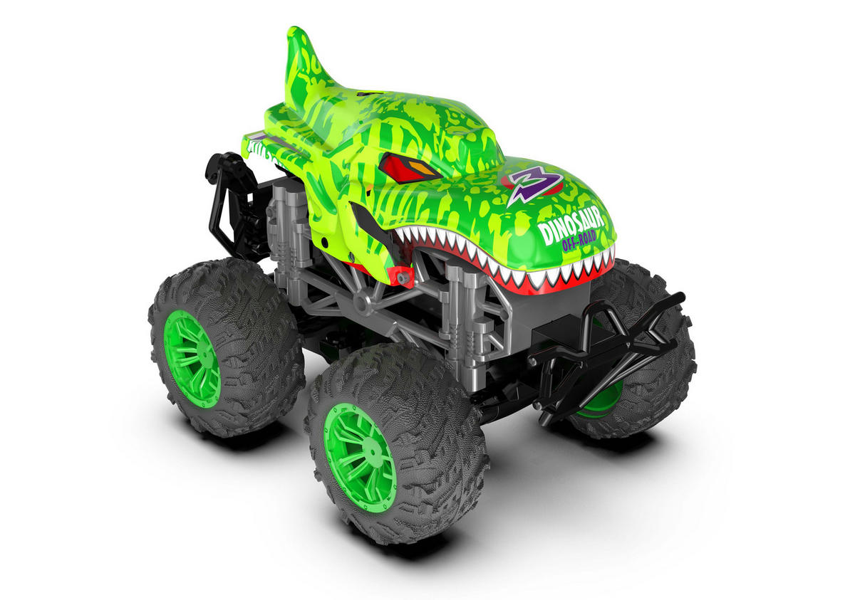 RC-MONSTERTRUCK Dino Grün Spielzeug LED Licht echter Rauch Fernbedienung aufladbarem Akku wechselbare Cover - Blau, Kunststoff (23/19/17cm) - Northpoint