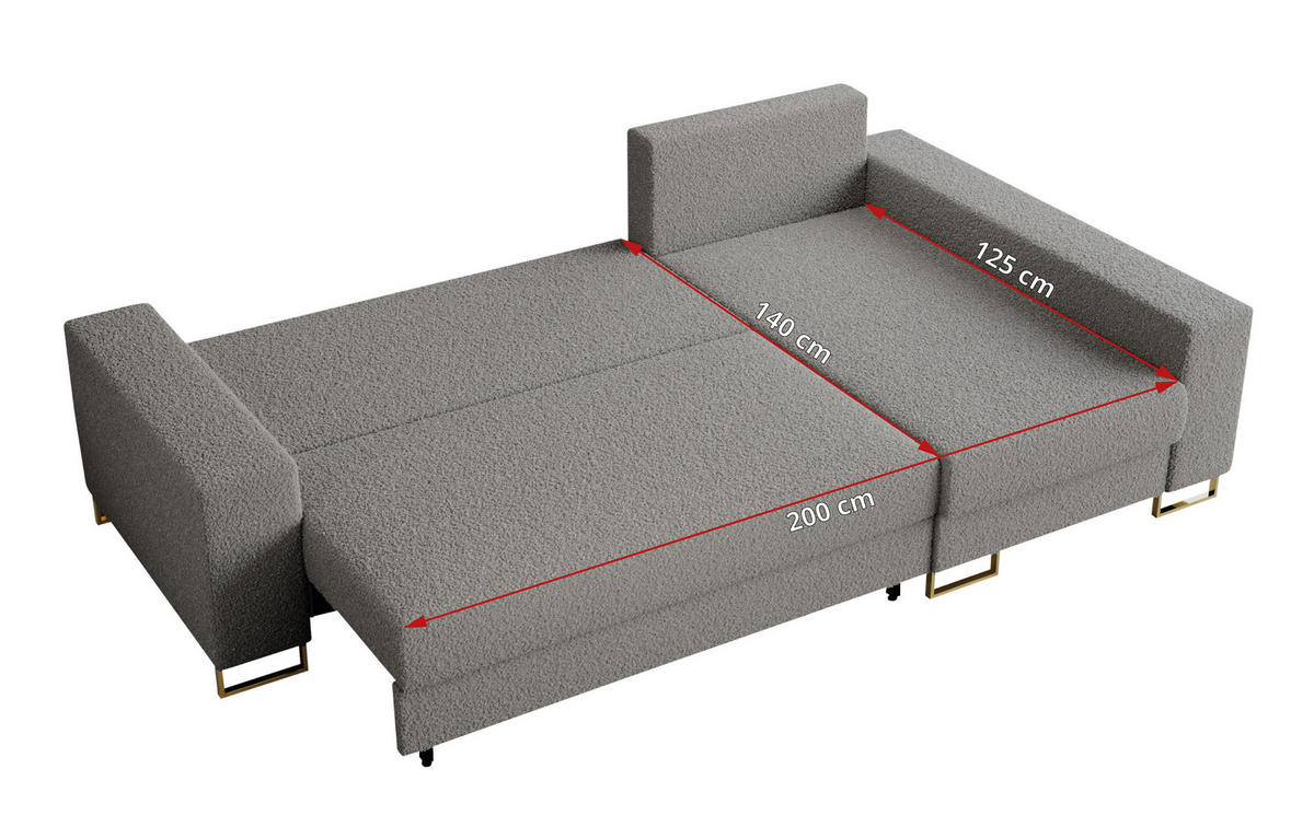 ECKSOFA Dorian Boucle Hellgrau - Goldfarben/Hellgrau, Textil/Metall (242/138cm) - MKS