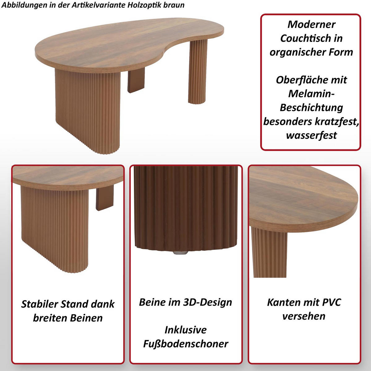 COUCHTISCH organisch Schwarz - Schwarz, Holz (60/110/45cm) - MCW