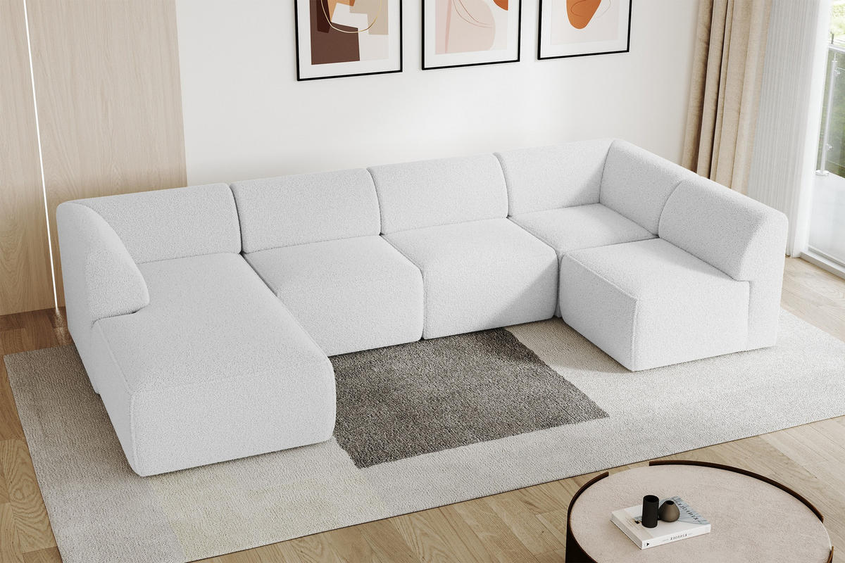 WOHNLANDSCHAFT Ottomane Links MOVA 345x180x78 Weiß Bouclé - Schwarz/Weiß, Holzwerkstoff/Kunststoff (180/78/345cm) - ALTDECOR