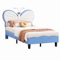 KINDERBETT 90/190 Blau Schmetterling Polsterbett mit LED-Leseleuchte - Hellblau, Metall (90/190cm) - Joyfair
