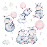 WANDAUFKLEBER 60x102cm - Nilpferdfamilie - Multicolor, Kunststoff (60/102/0.1cm) - Wallfluent