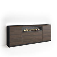 SIDEBOARD, Eiche und Schwarz, 207/37/80cm, Kamin mit Feuereffekt - Dunkelbraun, Holzwerkstoff (207/80/37cm) - Skraut Home