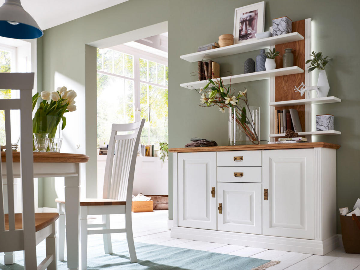 WANDREGAL Novara - Weiß/Braun, Holz (160/115/27cm) - Casamia Massive Möbel