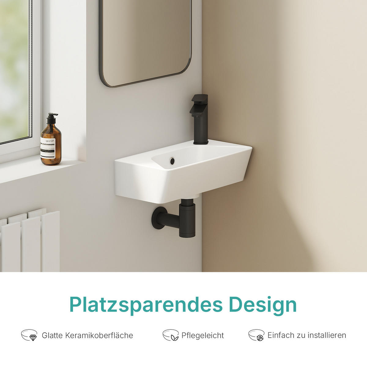 UMYVADLO na stěnu, s otvorem pro baterii vpravo, lesklá bílá, 40/22,5/13 cm - bílá, keramika (22.5/13/40cm) - EMKE