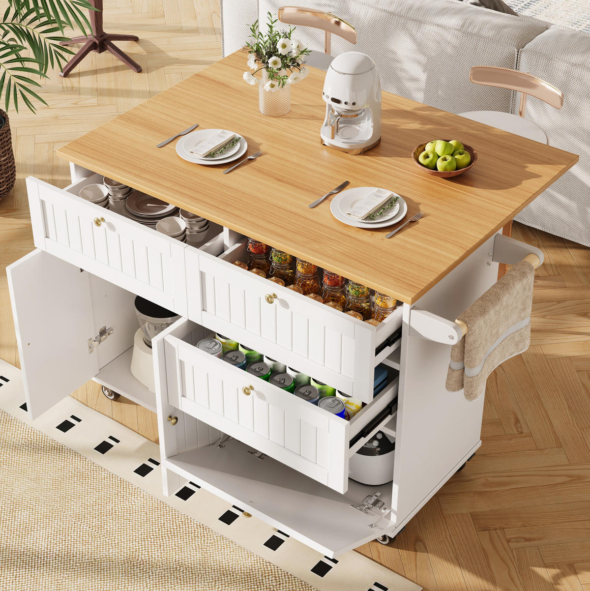 KÜCHENINSEL mit Stauraum 133 x 37,3/70 x 88 cm Weiß - Weiß, Holz (70/88/133cm) - Beauniv