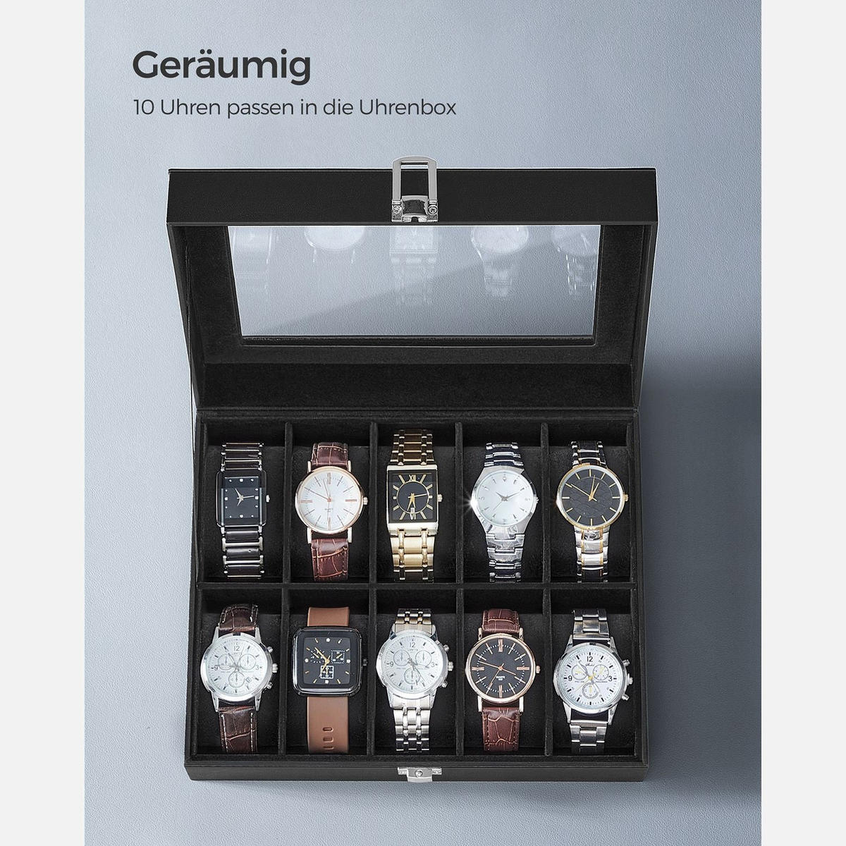 UHRENBOX MOGADISHU - Schwarz, Glas (25.5/7.8/20.2cm) - Hansiro