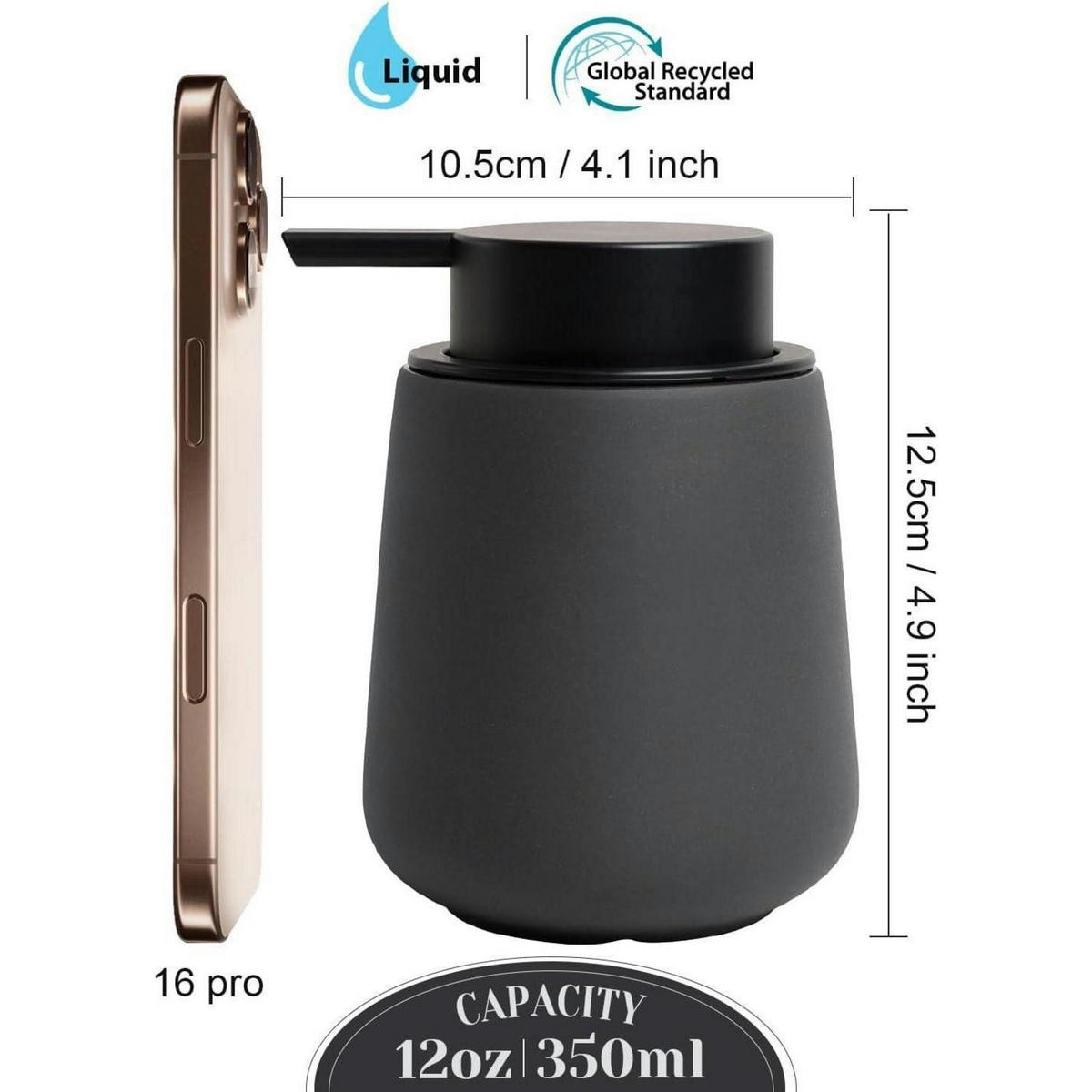 SEIFENSPENDER Keramik Grau 350 ml - Schwarz, Keramik (9.2/12.5/9.2cm)