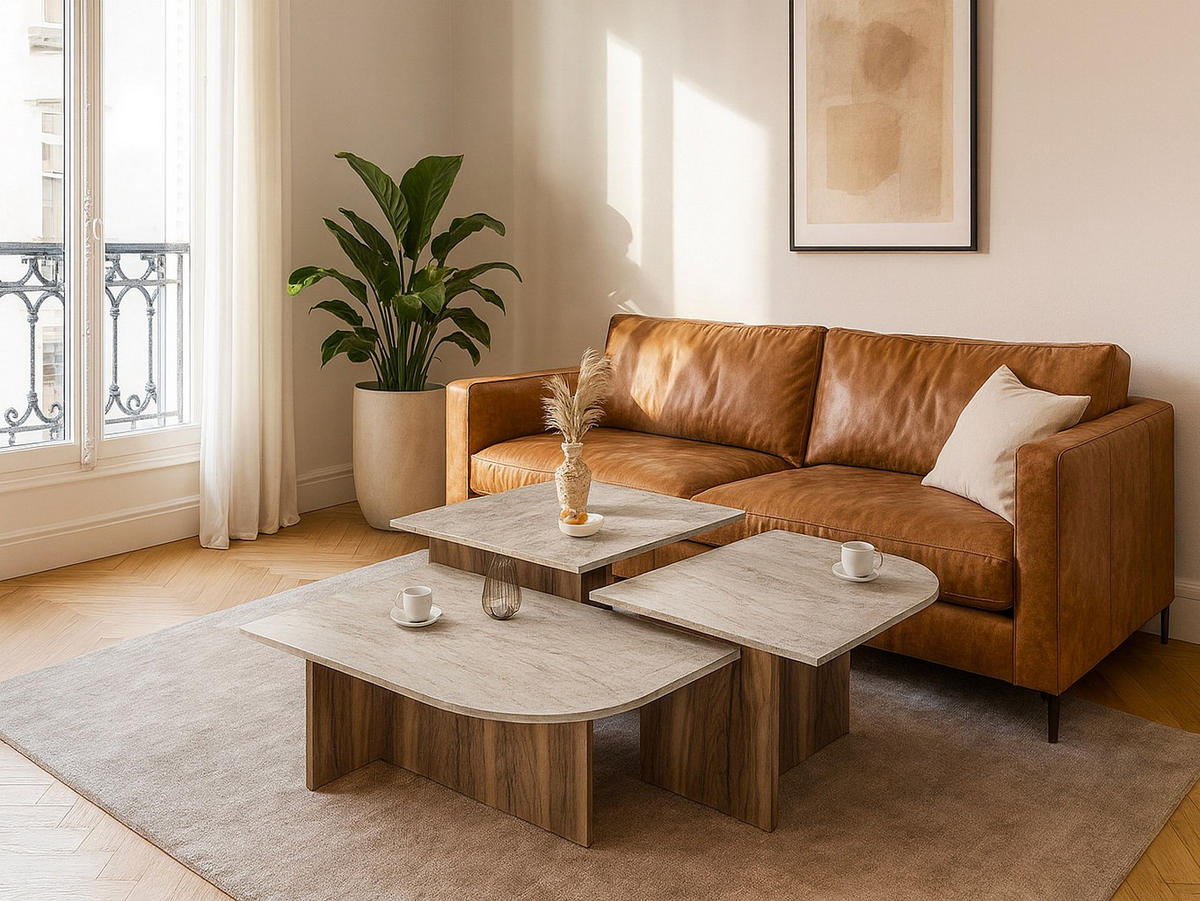 COUCHTISCH Set - 95cm x 70cm - Holzspan - beige - OMELINA - Beige, Holz (70/95/44.6cm) - Vente-Unique