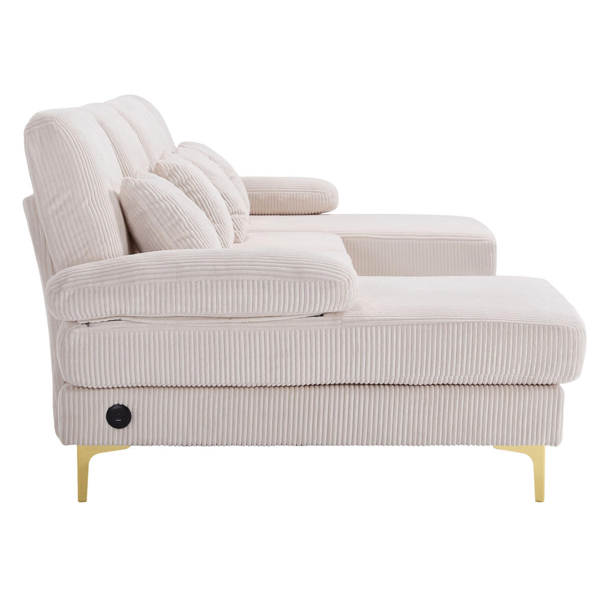 WOHNLANDSCHAFT aus Samt 265x135x88 cm Beige mit LED-Beleuchtung, USB-Anschluss und ergonomischem Komfort - Beige, Textil (265/88/135cm) - Modfu