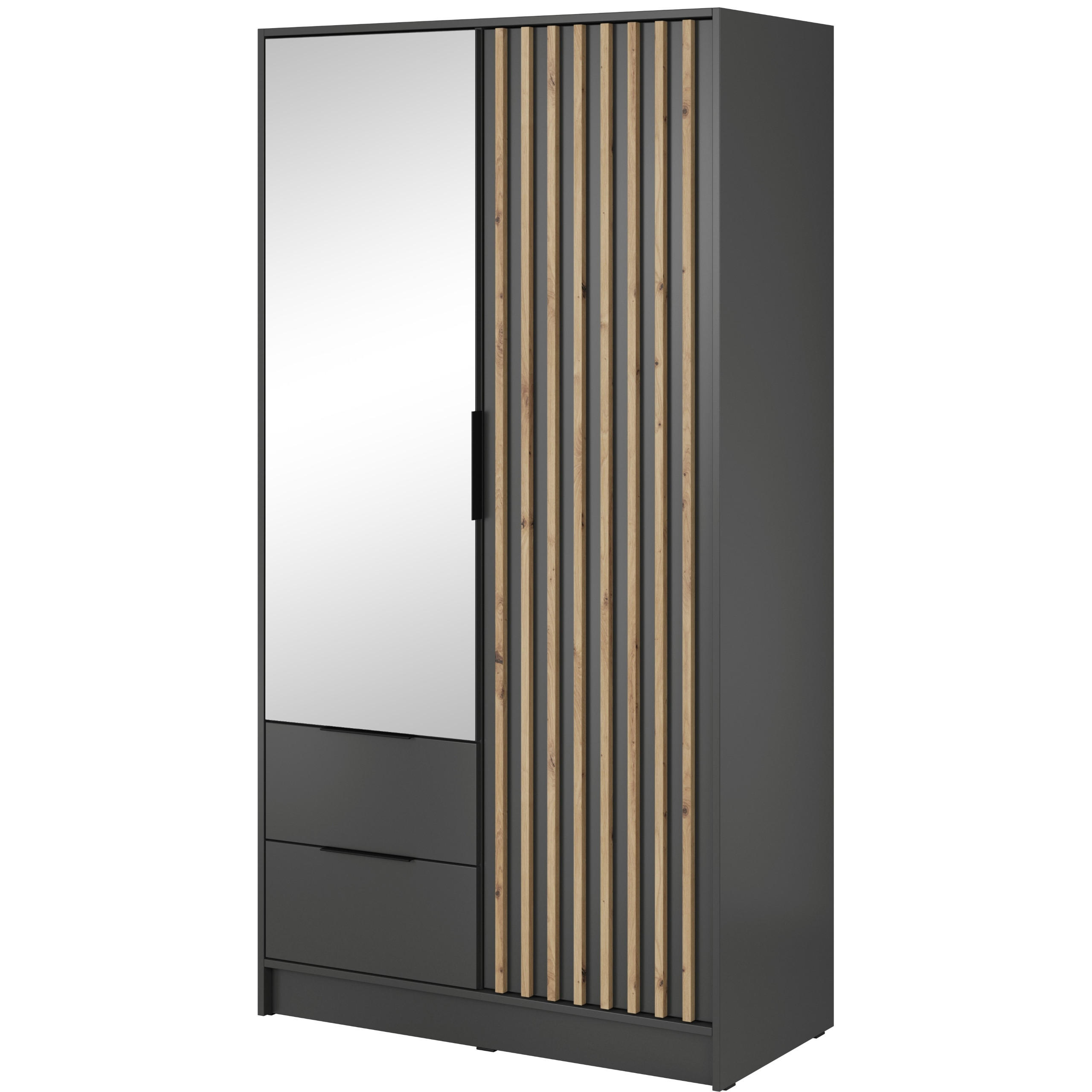 DREHTÜRENSCHRANK NELIANA 105/200/51 cm 2-türig mit Spiegel Graphitfarben - Graphitfarben, Holzwerkstoff (105/200/51cm) - MASSENO