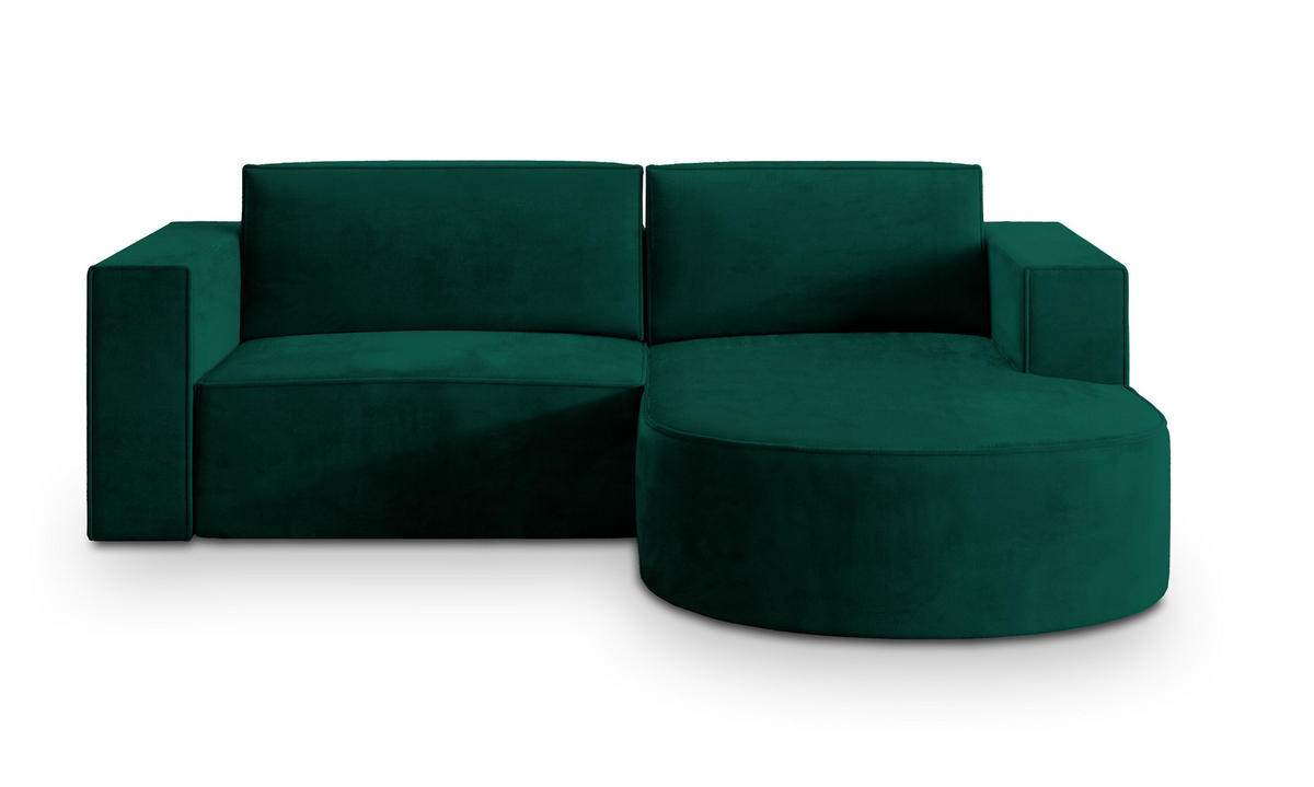 ECKSOFA SORELA M R-S Grün Velours-Stoff mit Schlaffunktion - Grün, Holz (263/174cm) - MASSENO