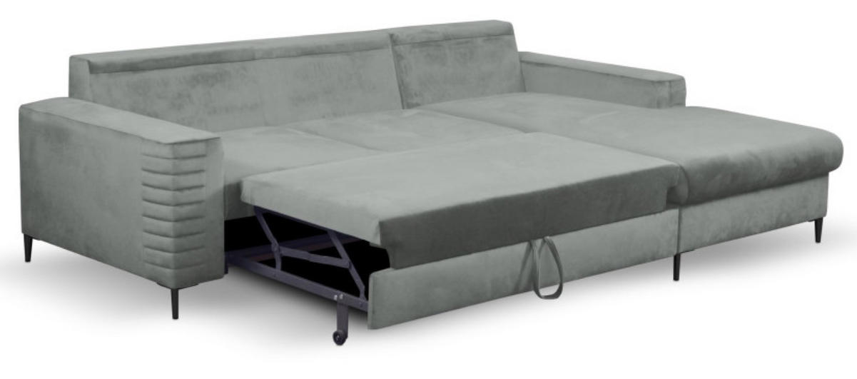 ECKSOFA Grau OLI Ausziehbar Mit Kopfstütze Und Bettkasten Rechts - Grau, Textil (165/253cm) - Sepro Meble