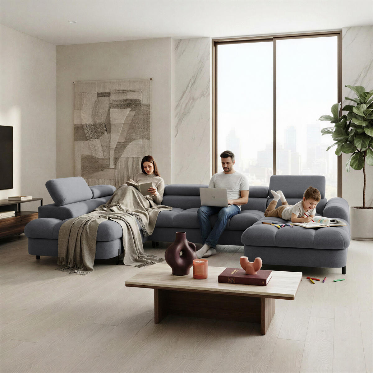 ECKSOFA U-Form BOWL U Links mit Schlaffunktion 125x265 Velours Dunkelgrau - Dunkelgrau/Schwarz, Holz/Textil (339/90/195cm) - Muffo