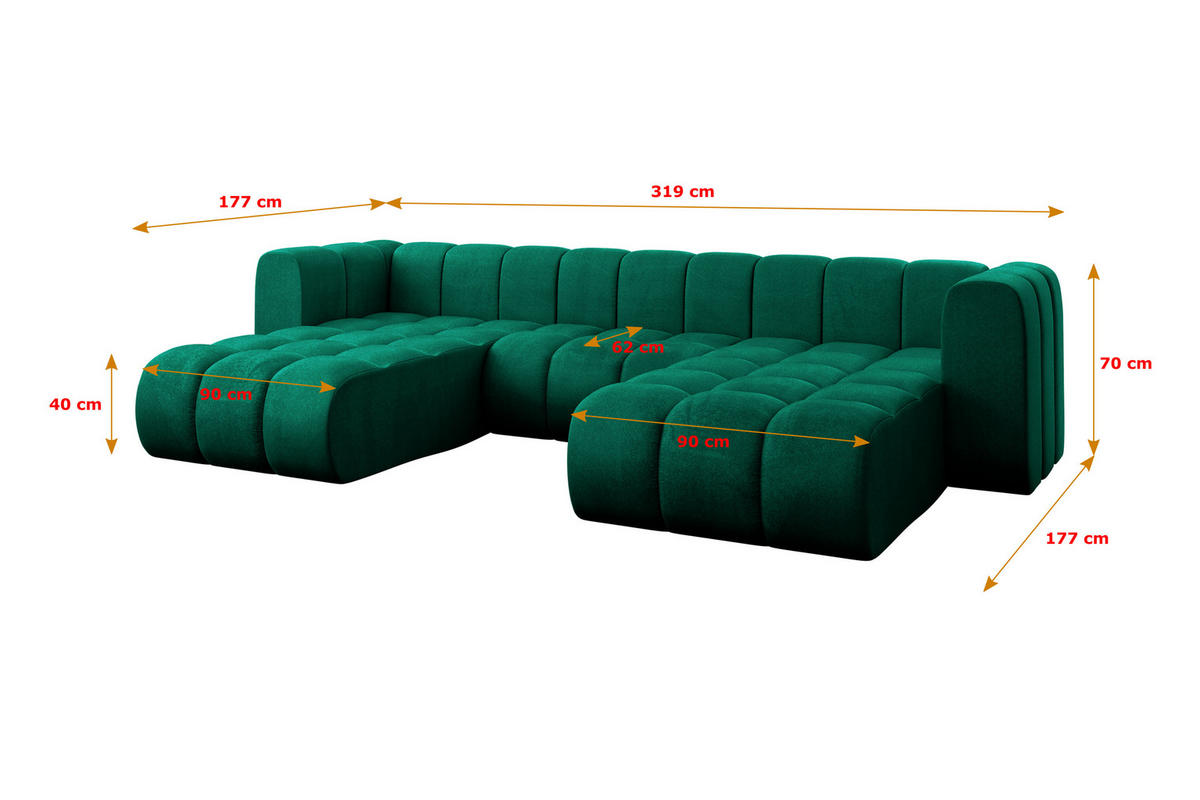 WOHNLANDSCHAFT modulares Sofa Joren-U1 - 319x177x70 cm Grün - Dunkelgrün, Holzwerkstoff/Textil (319/70/177cm) - ALTDECOR
