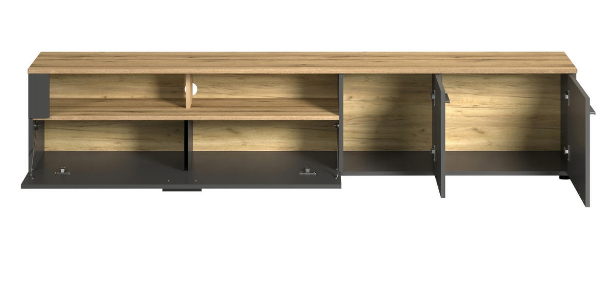 TV-LOWBOARD grau Evoke Eiche 210 x 43 cm, XL TV Unterteil mit viel Stauraum - Eichefarben/Schwarz, Holzwerkstoff/Kunststoff (210/43/41cm) - Top.Furn