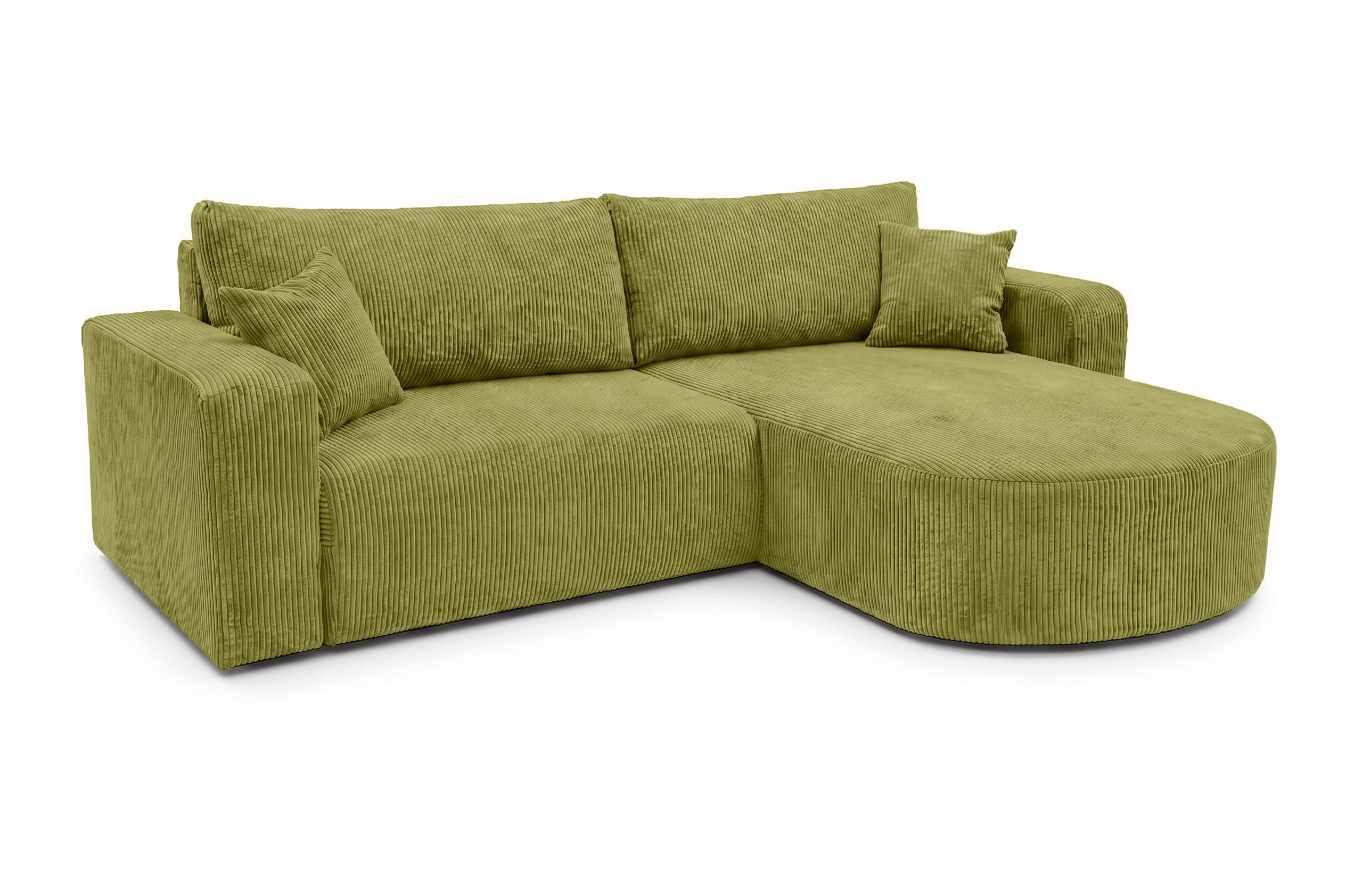ECKSOFA Mit Schlaffunktion, Cordstoff Poso, Olive, Rechts, ROUND ONE - Olivgrün, Holz (244/175cm) - Kaiser Möbel