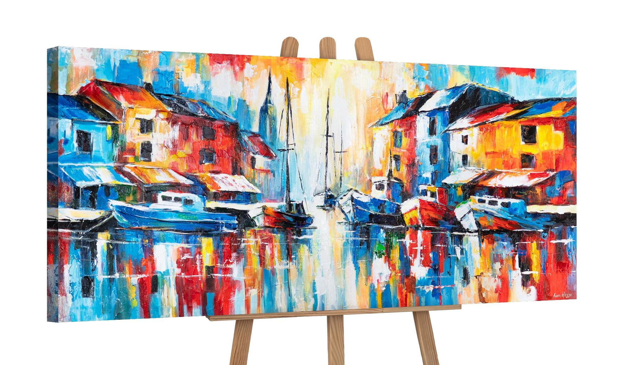 GEMÄLDE Heller Hafen auf Keilrahmen 115x50 cm - Multicolor, Holz (115/50cm) - YS-art gallery