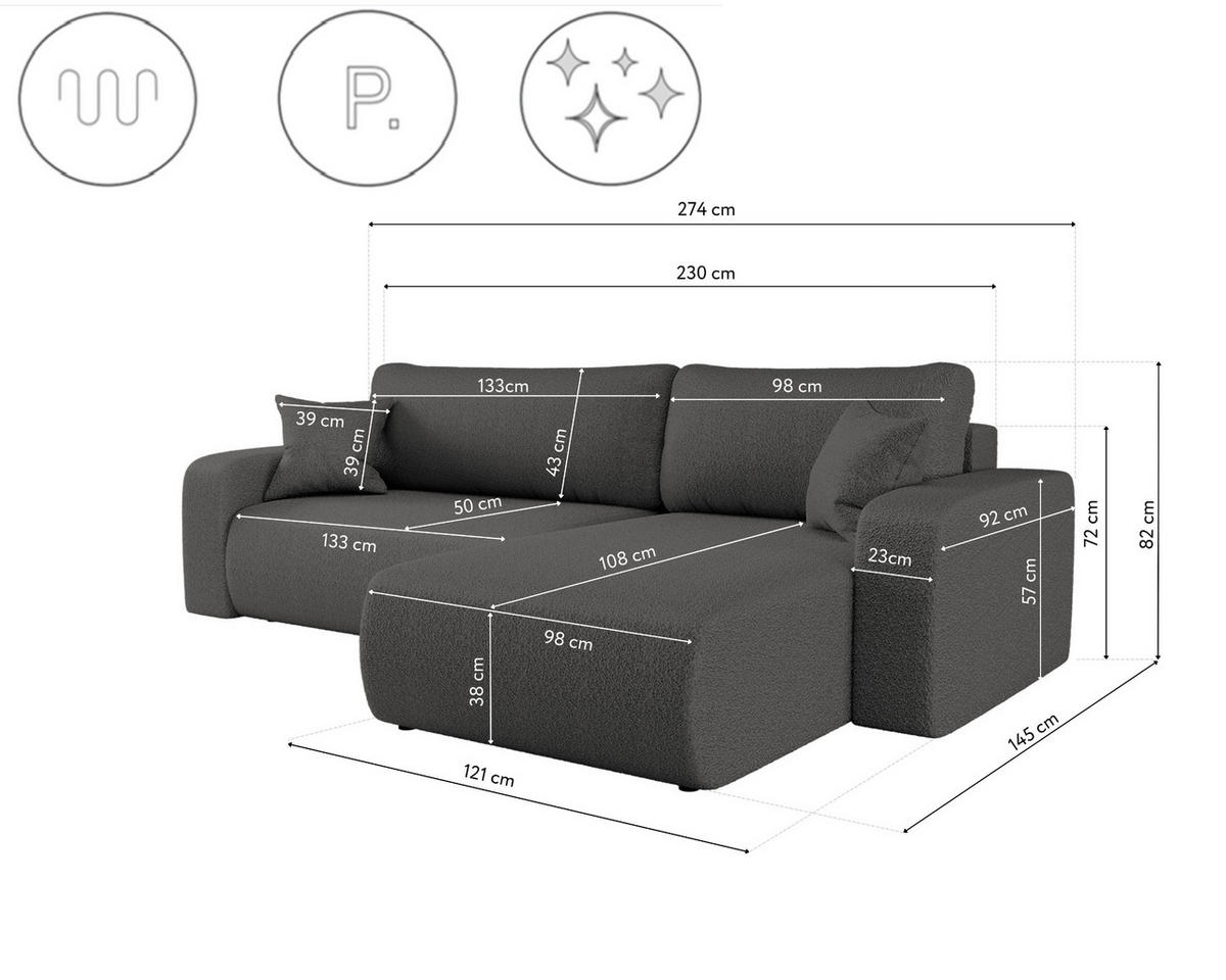 SCHLAFSOFA MILANO XL Und Bettkasten Stoff Quelle Graphit Rechts - Graphitfarben, Holz (274/82/145cm) - Kaiser Möbel