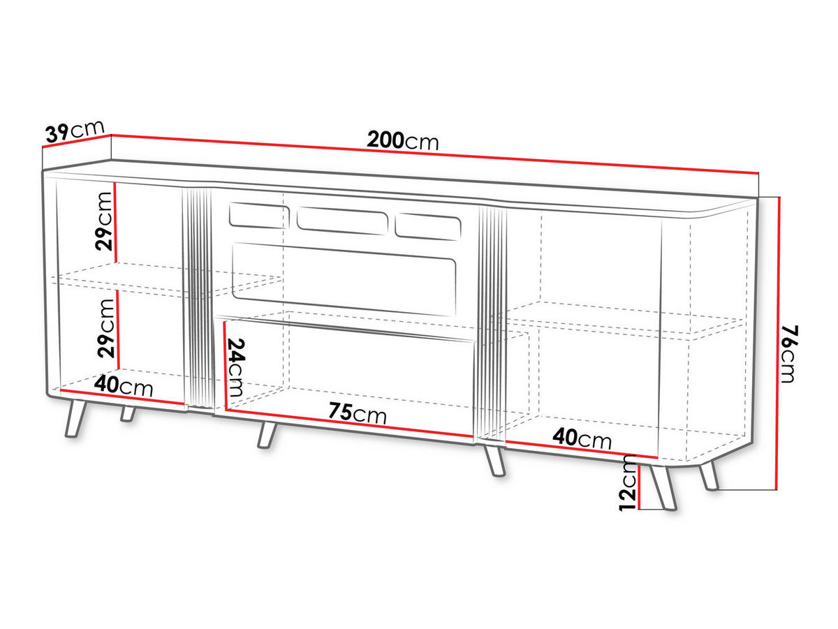 KOMMODE Volare 200 EF mit Kamin - Kaschmir/Schwarz, Holzwerkstoff/Kunststoff (200/76/39cm) - MIRJAN24