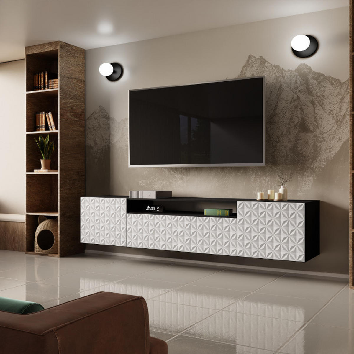 TV-SCHRANK Cali 200 cm, dreitürig, schwarz, weiß - Schwarz/Weiß, Kunststoff (200/40/41cm) - Margaret Hadas24