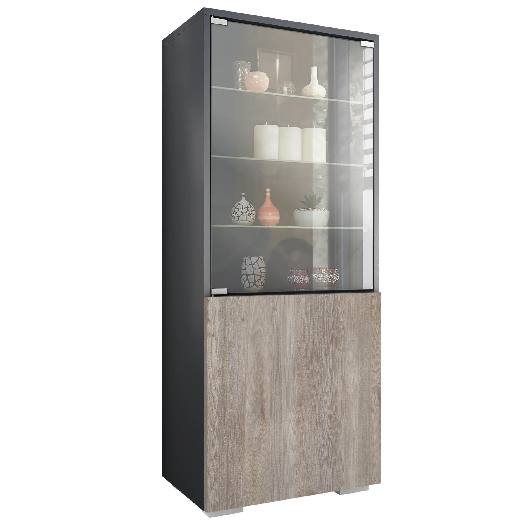 VITRINE Granada Eiche Nordic - Silbereichenfarben, Holzwerkstoff (50/122.5/34.5cm) - Vladon