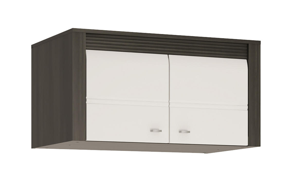 KLEIDERSCHRANK MIT AUFSATZ Sevilla schwarzkiefer / weiß hg 90 / 58 / 253cm - Weiß Hochglanz/Schwarz, Holz/Holzwerkstoff (90/253/58cm) - Feldmann-Wohnen