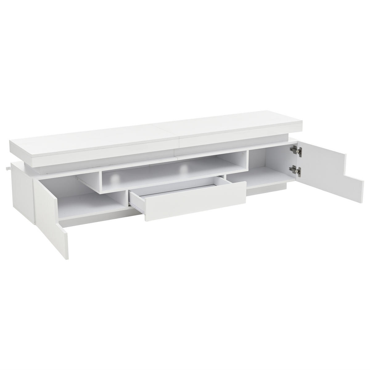 TV-SCHRANK 175/38/45 cm weiß Spanplatte mit 2 L-förmigen Schränken und 1 Schublade mit LED-Beleuchtung - Weiß, Holzwerkstoff (175/45/38cm) - OKWISH