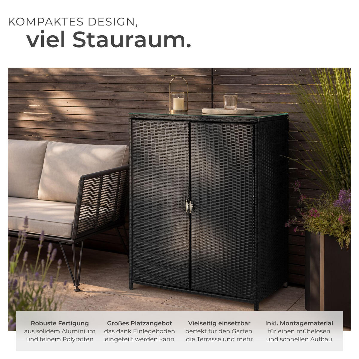 GARTENSCHRANK Monza, 84,5 x 40,5 x 103,5 cm, schwarz - Schwarz, Kunststoff (84.5/103.5/40.5cm) - tectake