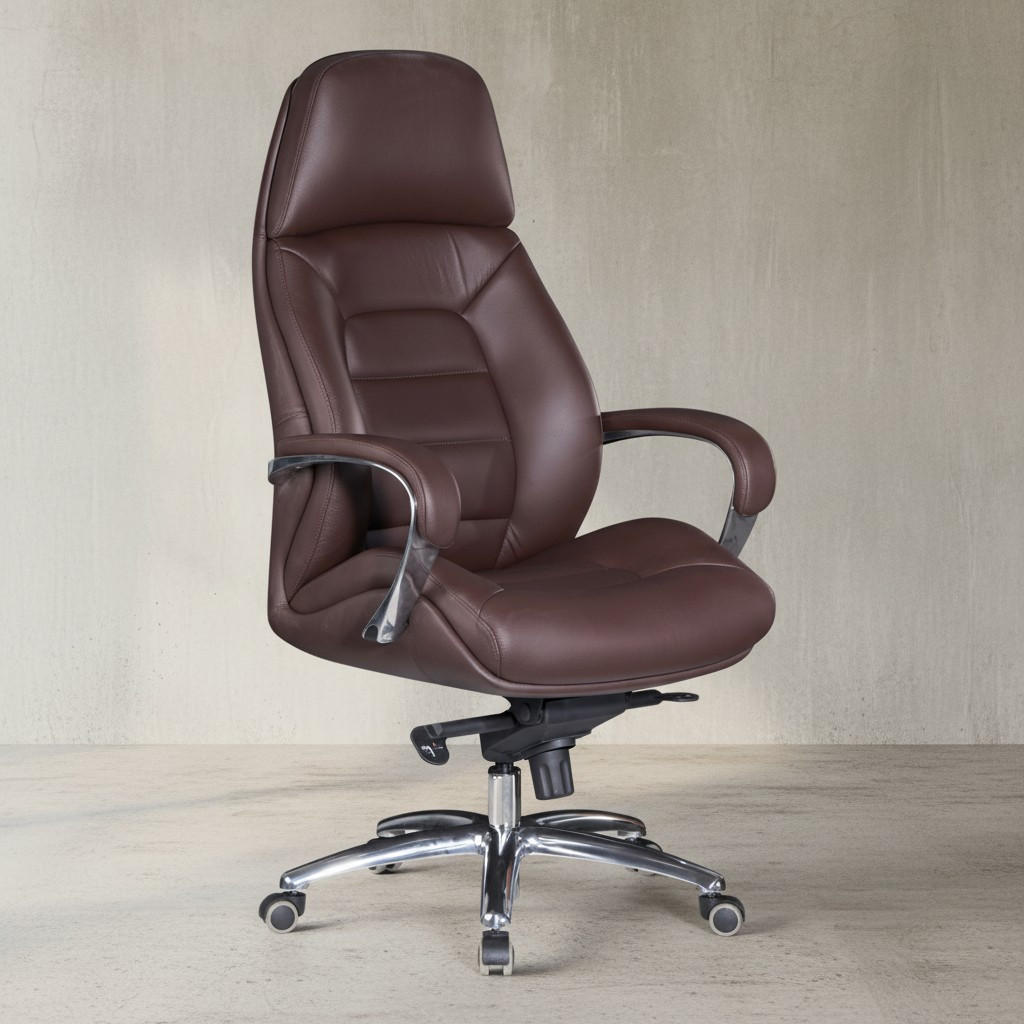 CHEFSESSEL Leder mit Multiblockwippmechanik bis 120 kg MIRON, Braun 67x67x137 cm - Silberfarben/Braun, Leder/Metall (67/137/67cm) - KADIMA DESIGN