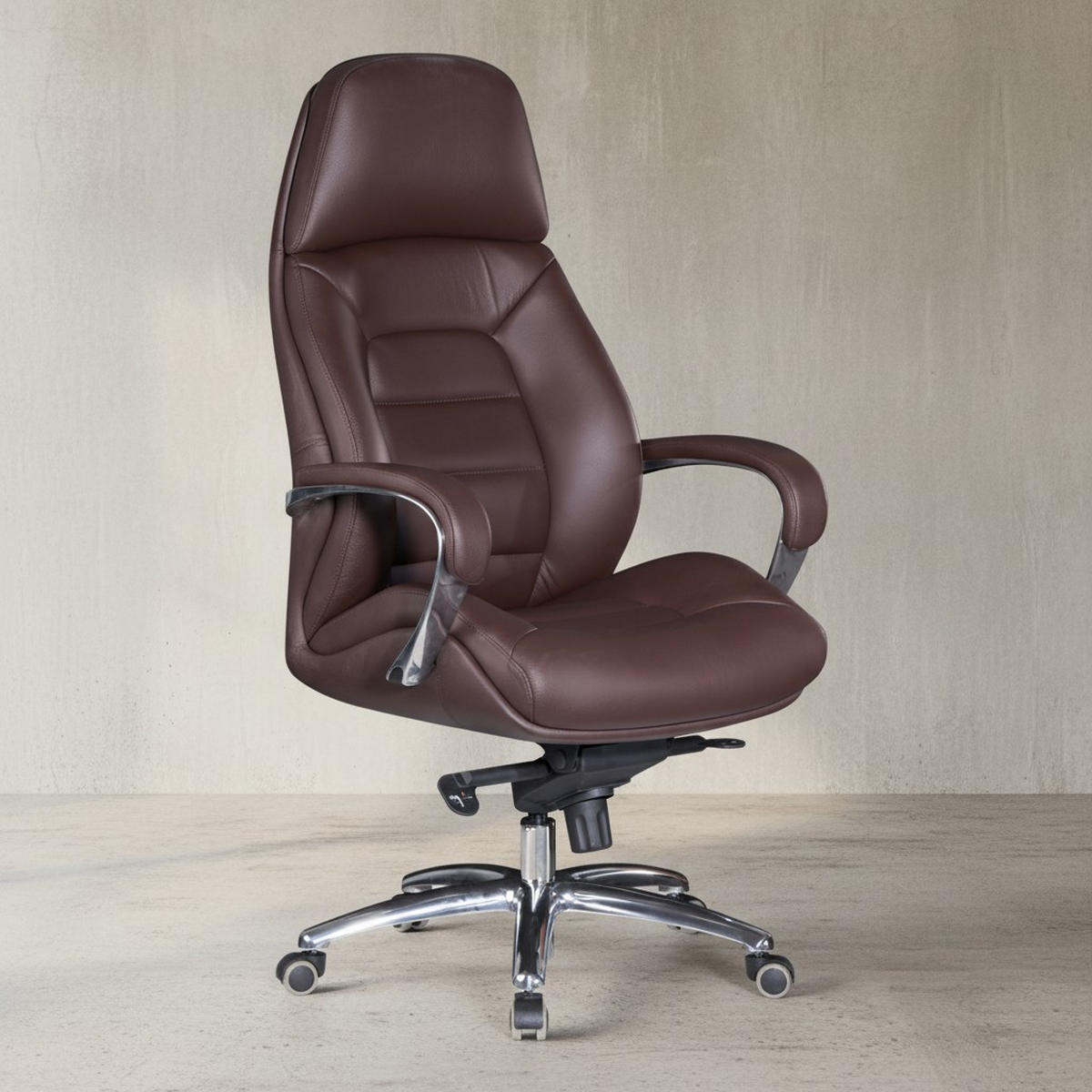 CHEFSESSEL Leder mit Multiblockwippmechanik bis 120 kg MIRON, Braun 67x67x137 cm - Silberfarben/Braun, Leder/Metall (67/137/67cm) - KADIMA DESIGN