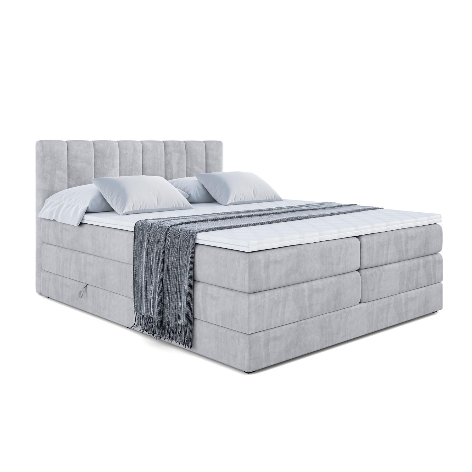BOXSPRINGBETT OTTA KING - 140x200 - H3/H4 - Hellgrau - Hellgrau, Holzwerkstoff (140/200cm) - ALTDECOR