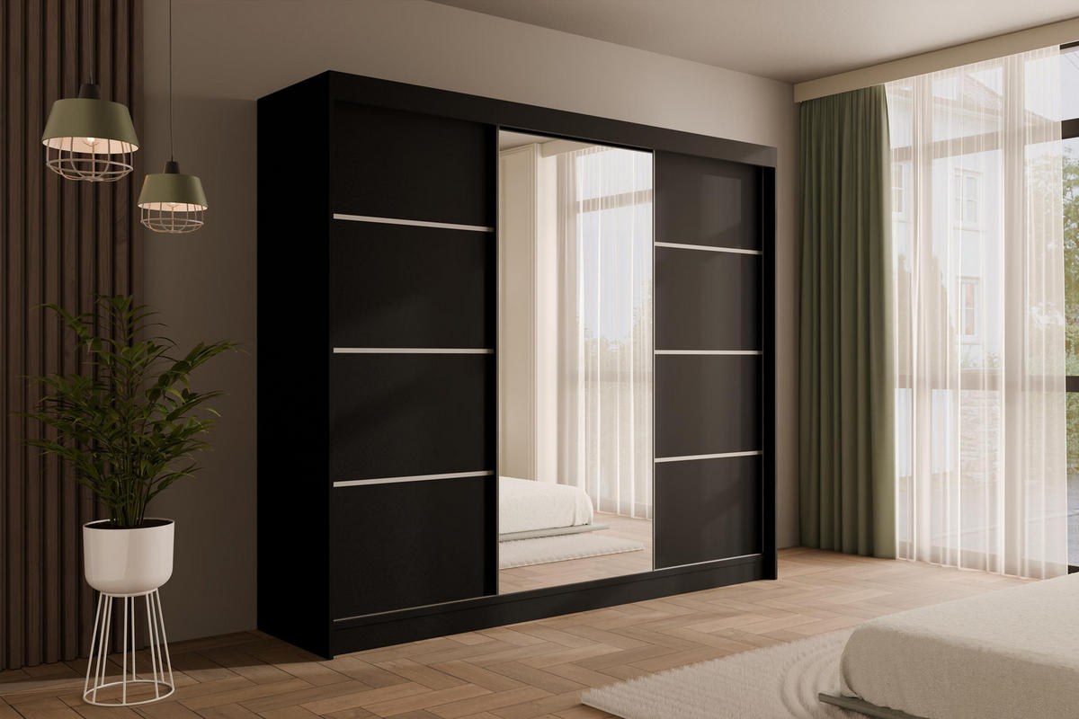 KLEIDERSCHRANK PAOKI - 250 cm - Schwarz - Schwarz, Holzwerkstoff (250/215/61cm) - ALTDECOR