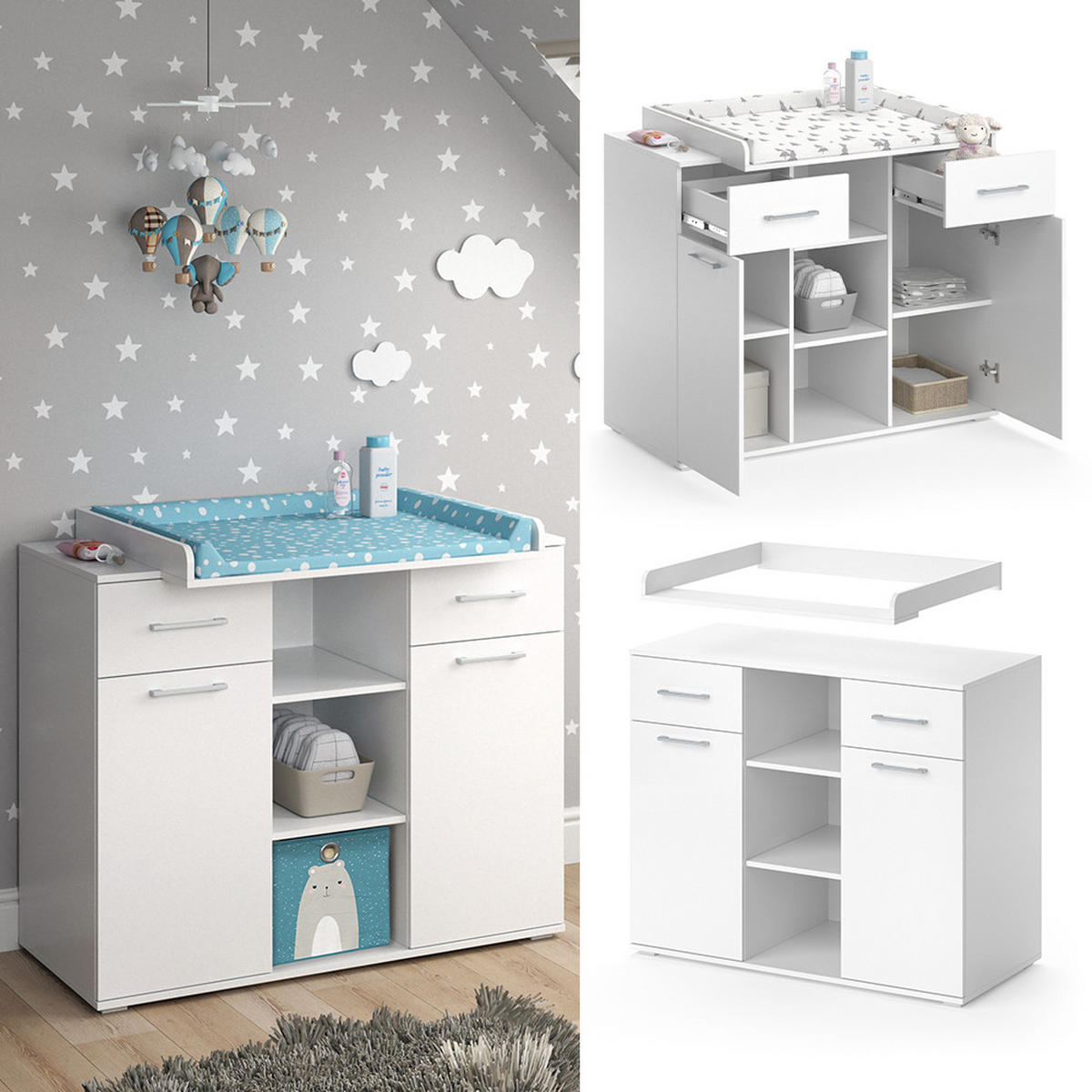 WICKELKOMMODE Leonie Weiß 113 x 109 cm - Weiß, Holzwerkstoff (113/109/70cm) - Vicco