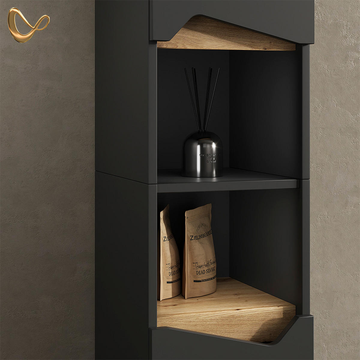 BADMÖBEL-KOMBINATION Timavo Anthrazit 3 Teile, mit Hochschrank - Anthrazit/Eiche Artisan, Holzwerkstoff (60/57/35cm) - Livinity®