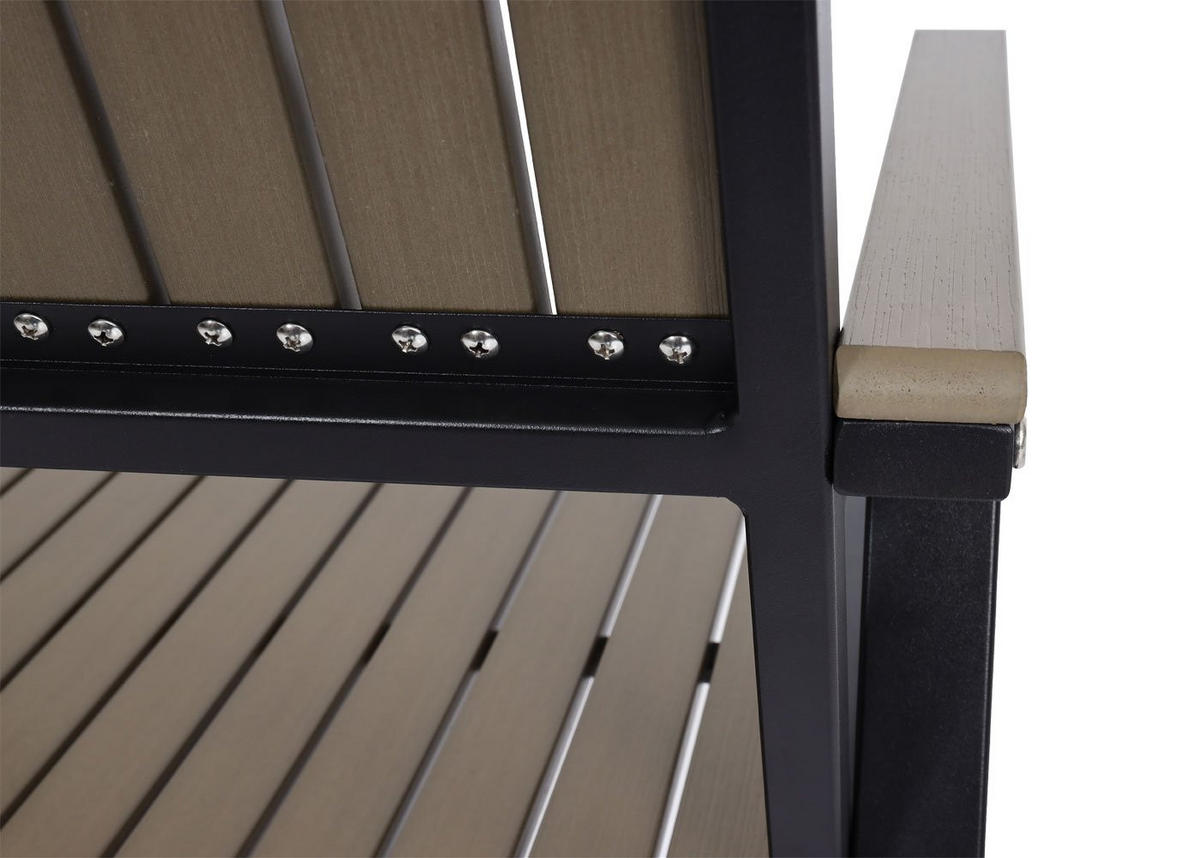 GARTENSTUHL 2er-Set HxBxT 87x57x53cm Sitzhöhe 43cm Outdoor-Beschichtung Aluminium Holzoptik Gestell Schwarz Grau - Grau, Kunststoff (57/87/53cm) - PROREGAL