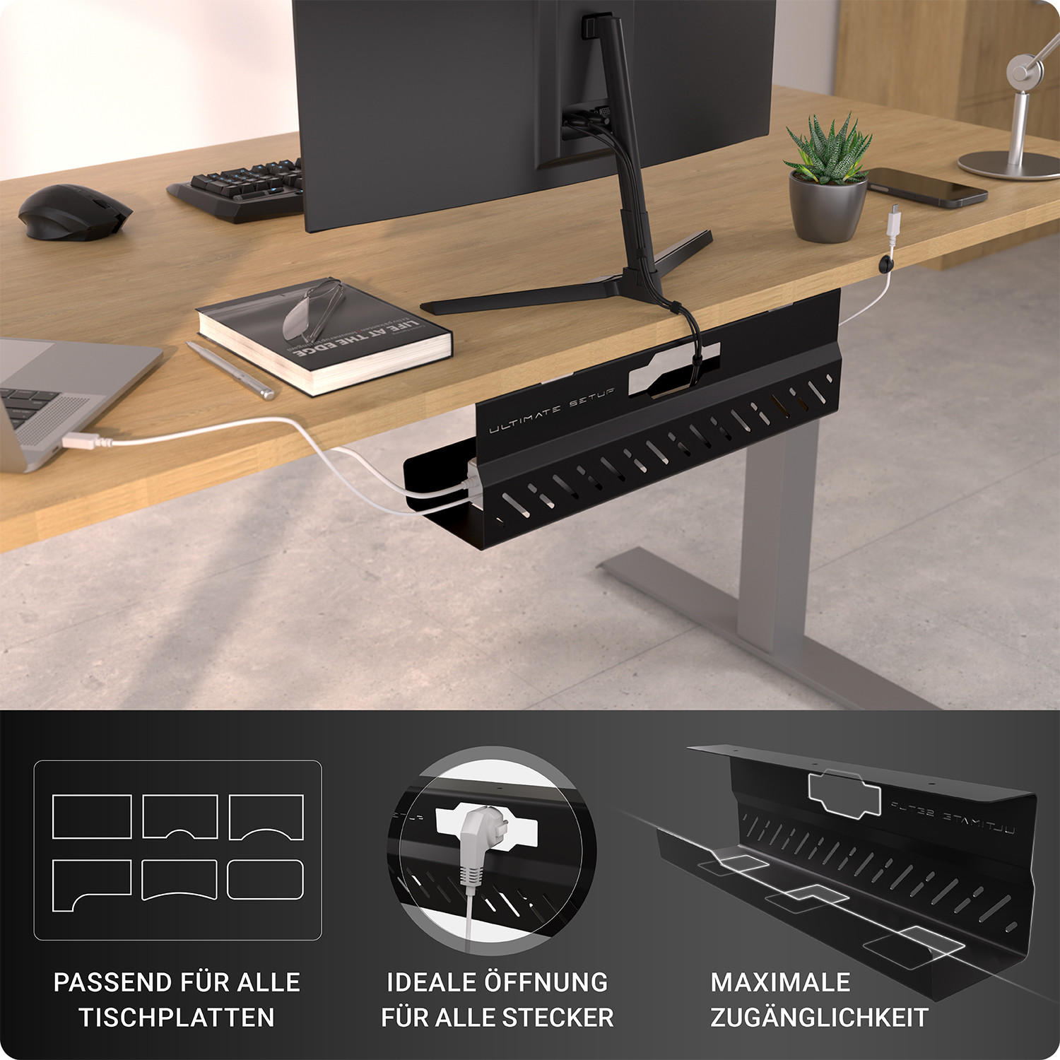 KABELKANAL Schreibtisch - Kabelmanagement Schreibtisch - Schwarz, 1er-Set - Schwarz, Metall (43/11/13cm) - Ultimate Setup