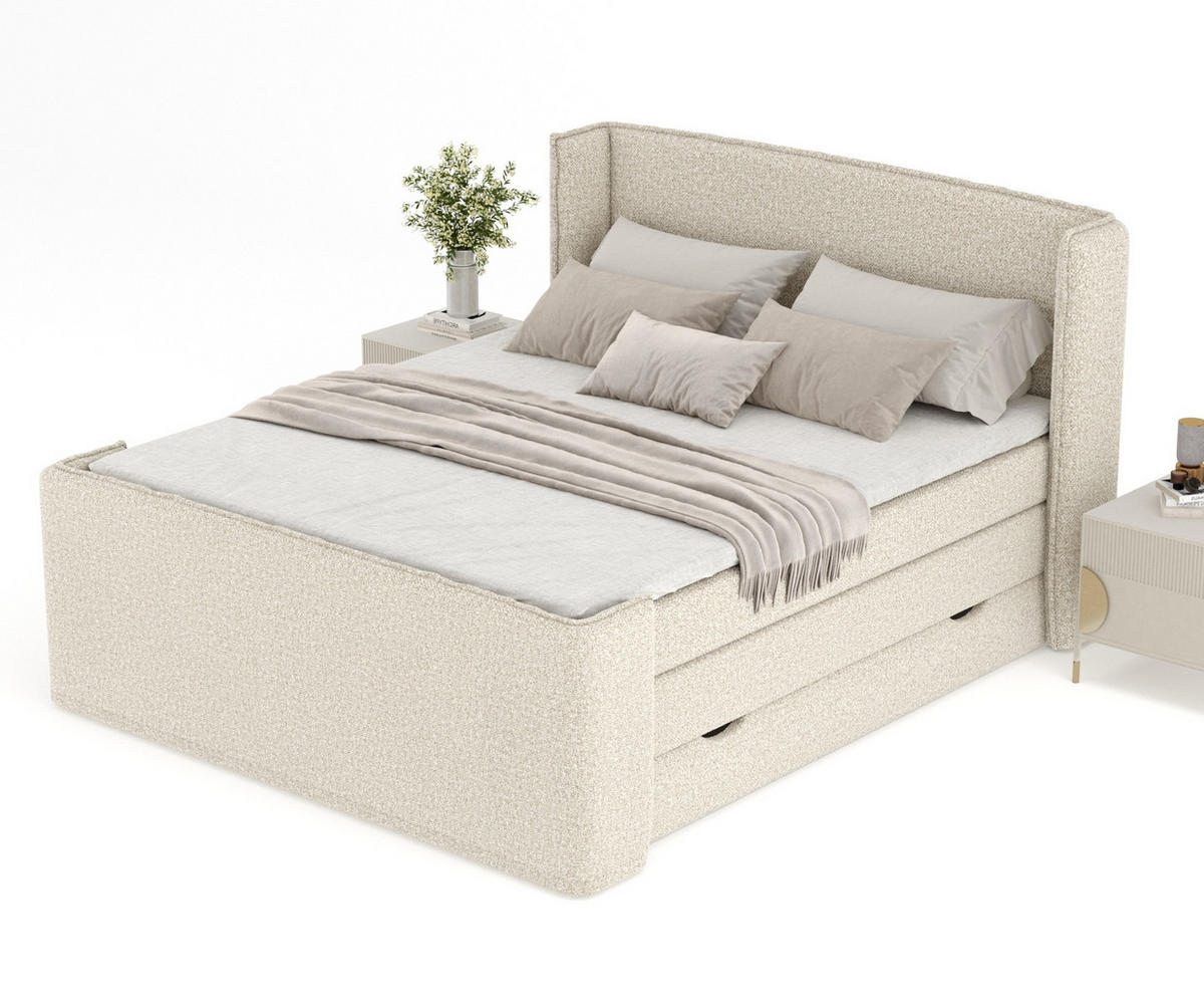 BOXSPRINGBETT Freeland Beige 140/200 cm mit Matratze und Topper - Beige/Schwarz, Holz/Holzwerkstoff (140/200cm) - Maison de Reve