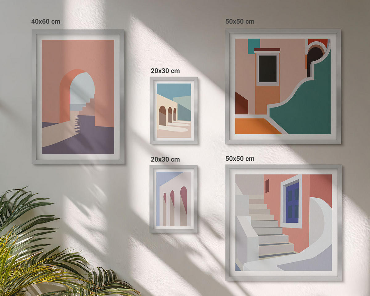 WANDBILDER 5er Set - 50x50 cm & 20x30 cm & 40x60 cm Silberner Rahmen - Minimalistische Pastellgrafiken - Silberfarben, Kunststoff (40/60cm) - ArtPrintCave