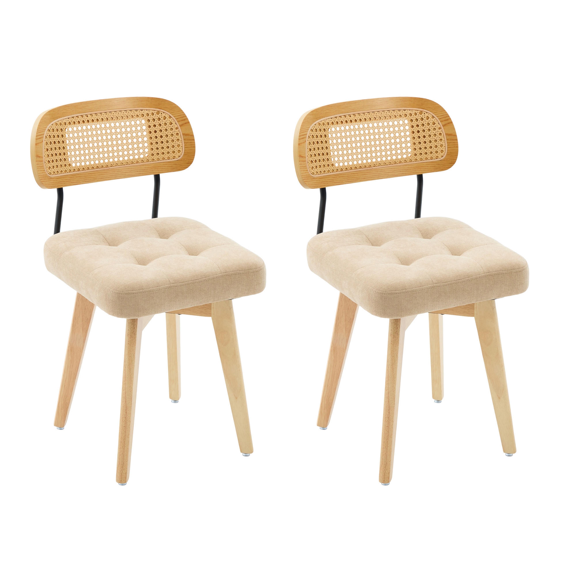 STUHL-SET 2 Stück, 360° drehbar, Rattan-Rückenlehne, DE-42279, Khaki - Sandfarben, Metall (50/77/43cm) - ComfortXL