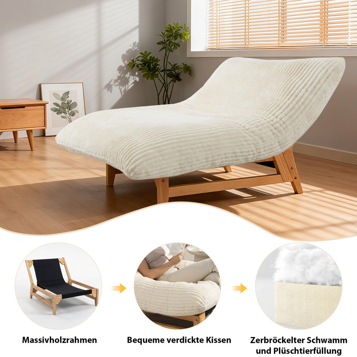 SITZSACK Cord Weiß mit Rückenlehne - Weiß, Holzwerkstoff/Textil (100/76/120cm) - WISHDOR