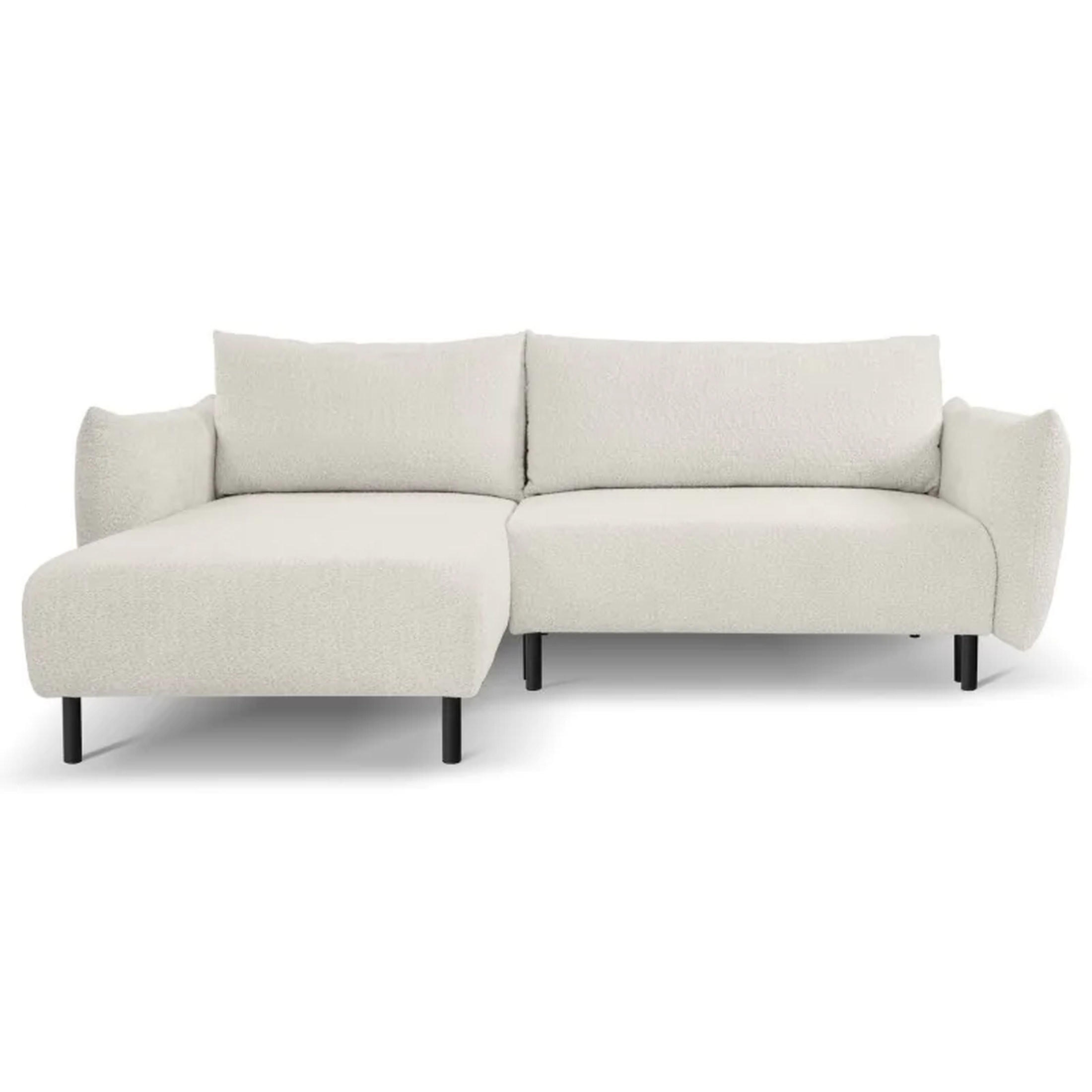 ECKSOFA DELI, Eckcouch in L-Form mit Schlaffunktion und Bettkasten, Farbe: Beige, Bouclé-Stoff, Ottomane Links - Beige, Textil (257/171cm) - Sepro Meble